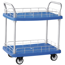 Four Blue Wheels Stainless Steel Plastic Platform Hand Truck Foldable Hand Trolley